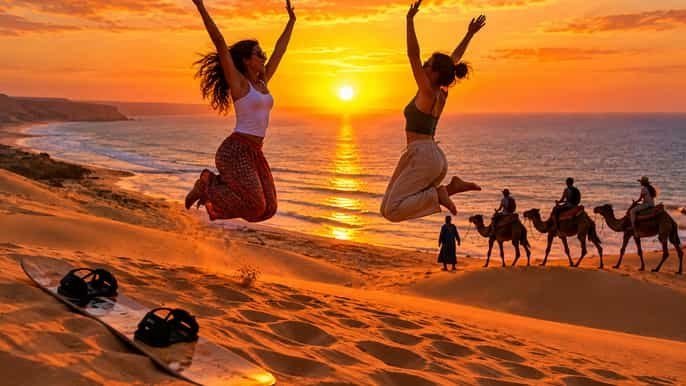 Sandboarding & Kamelritt bei Sonnenuntergang